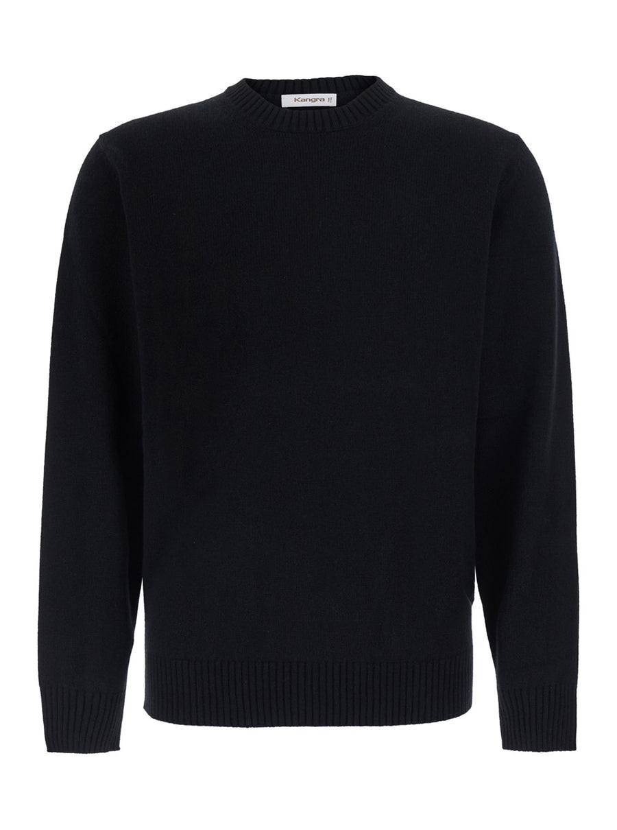 Crew Neck Sweater Black Wool-Cashmere Tops