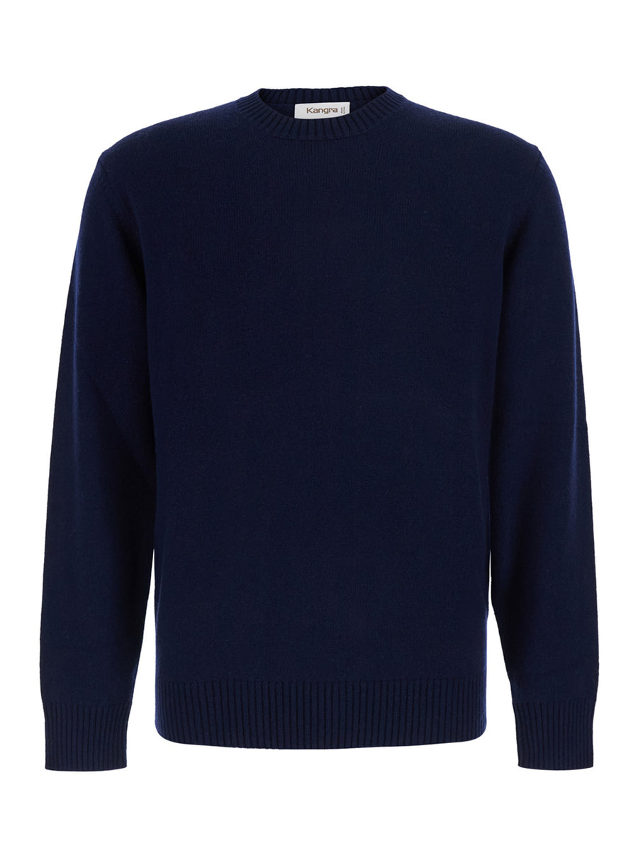 Crewneck Sweater Blue Wool-Cashmere Tops