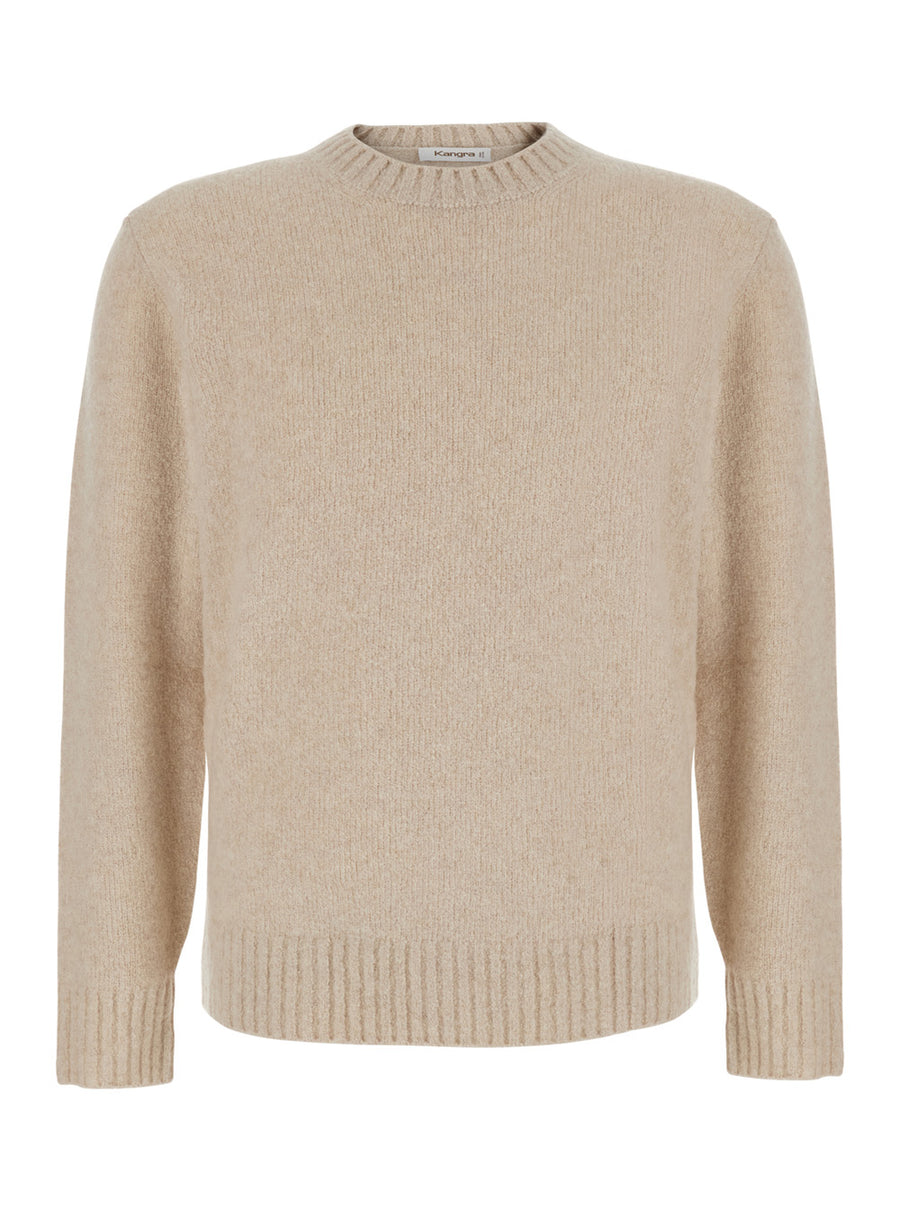 Crew Neck Sweater Beige Wool Tops