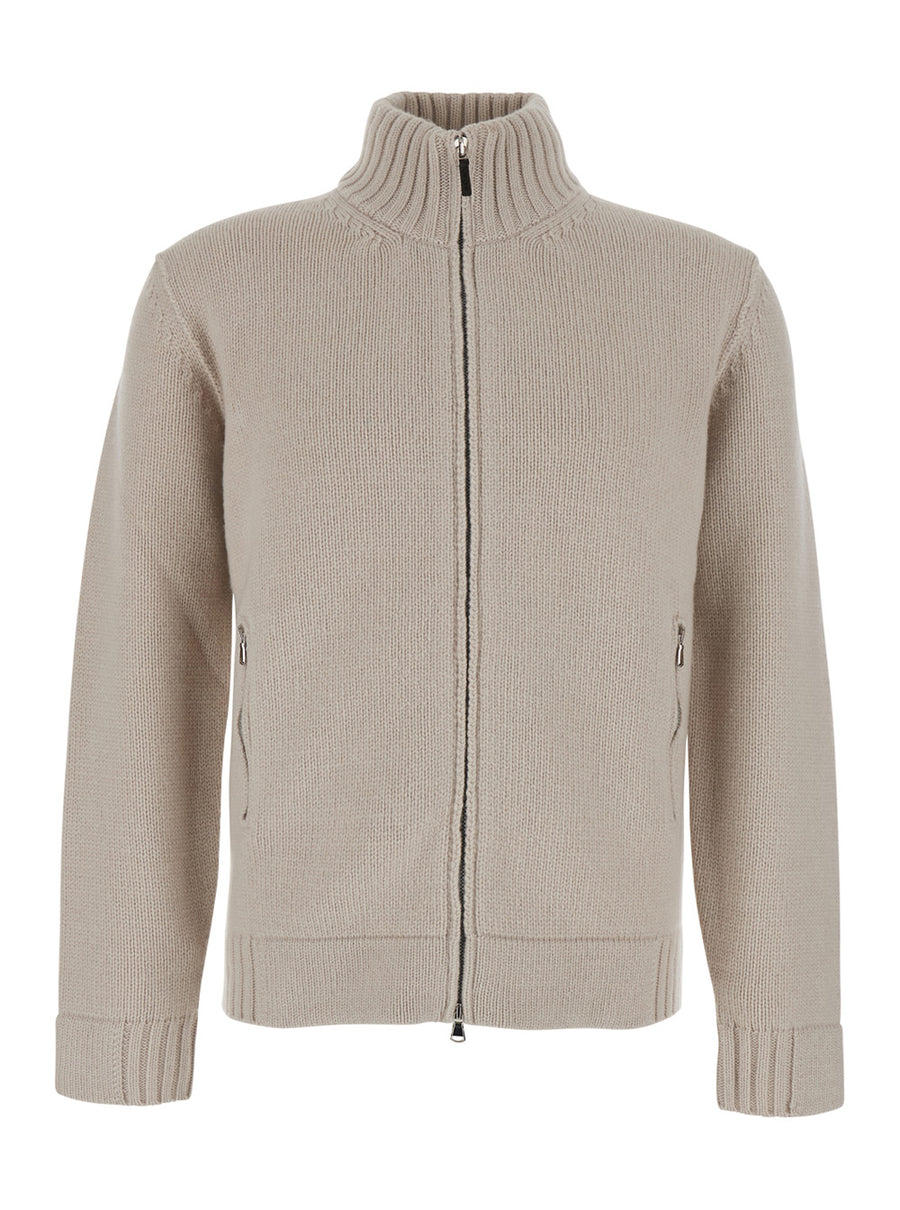 Zip Cardigan F.5 White Extra Merino Wool Tops