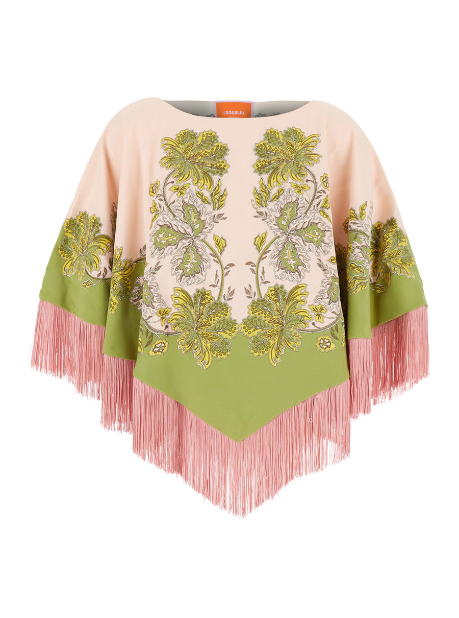 Reversible Pink Fringed Poncho Viscose Coat