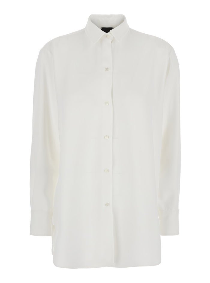 Cady Oversize Shirt - Classic Collar With Long Sleeves White Tech Fabric For Women And Blouses
