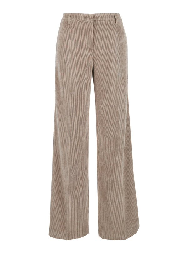Corduroy Straight-Leg Pants Brown Cotton Trousers