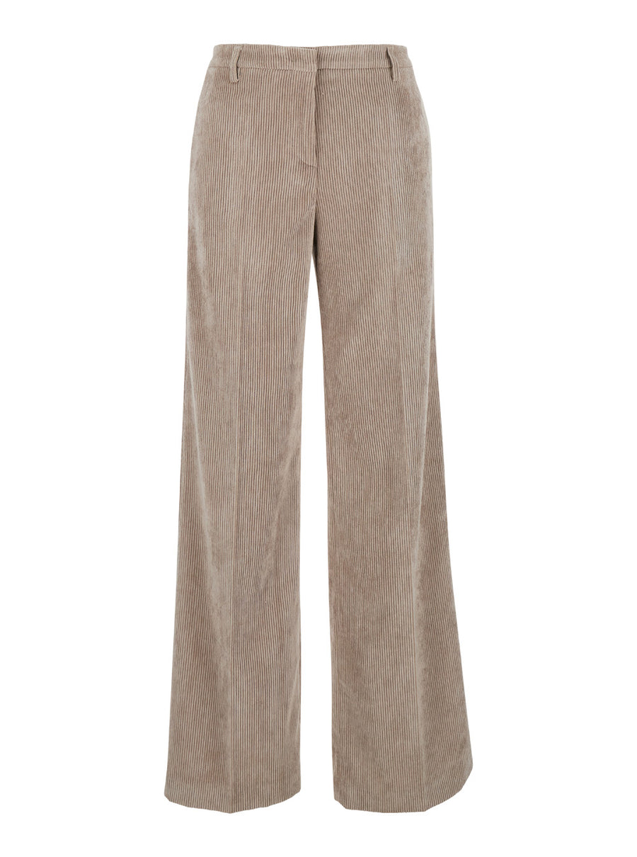 Corduroy Straight-Leg Pants Brown Cotton Trousers