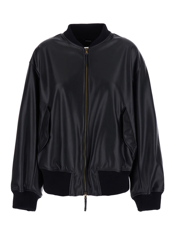 Bomber Jacket Ecoleather, Black Coat