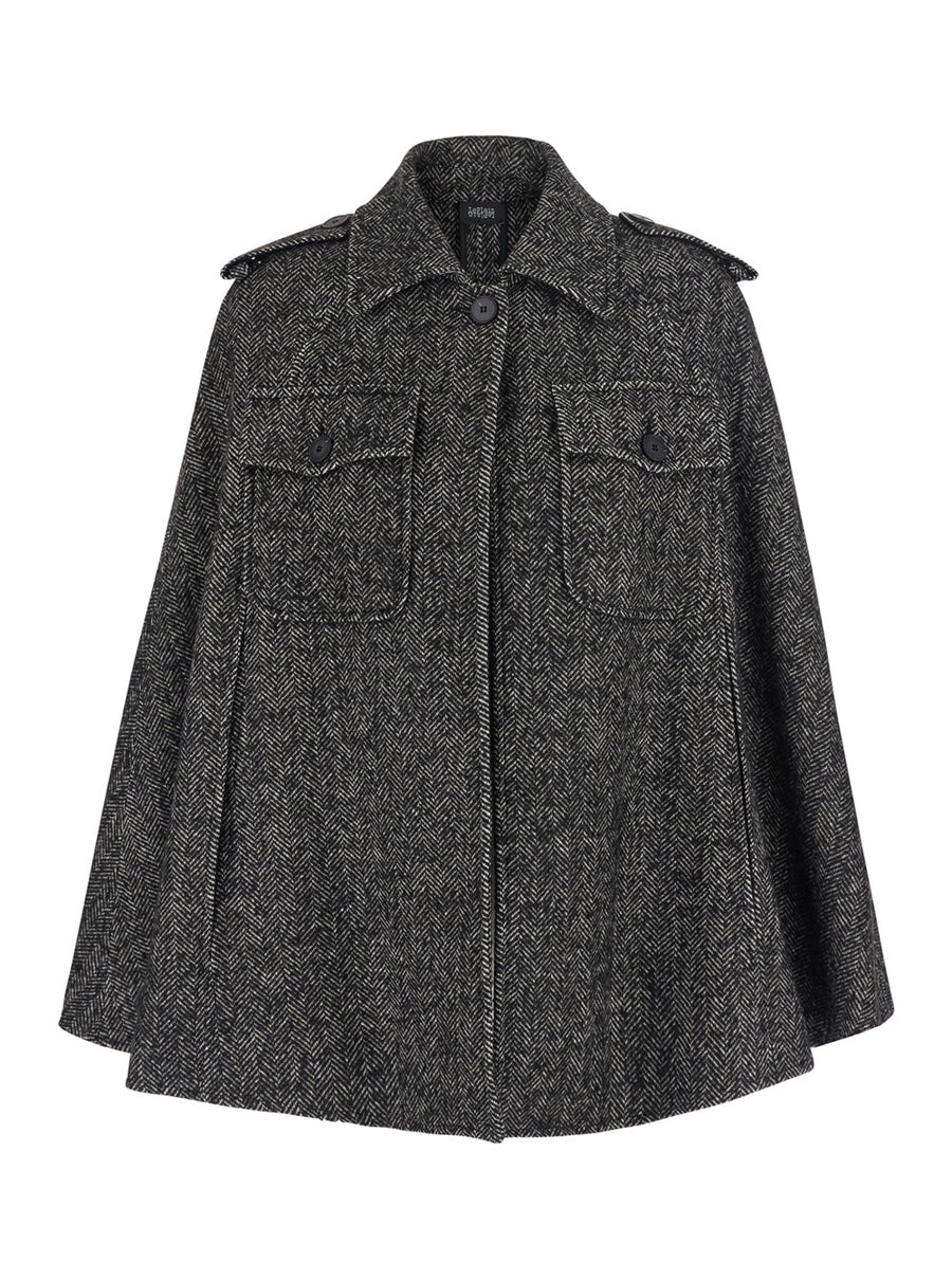 Short Wool Cape Black Coat