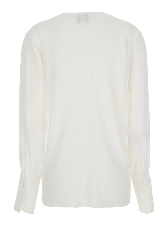 Shirt With Ruffles Light Fabric White Woman Acetate Silk And Blouses
