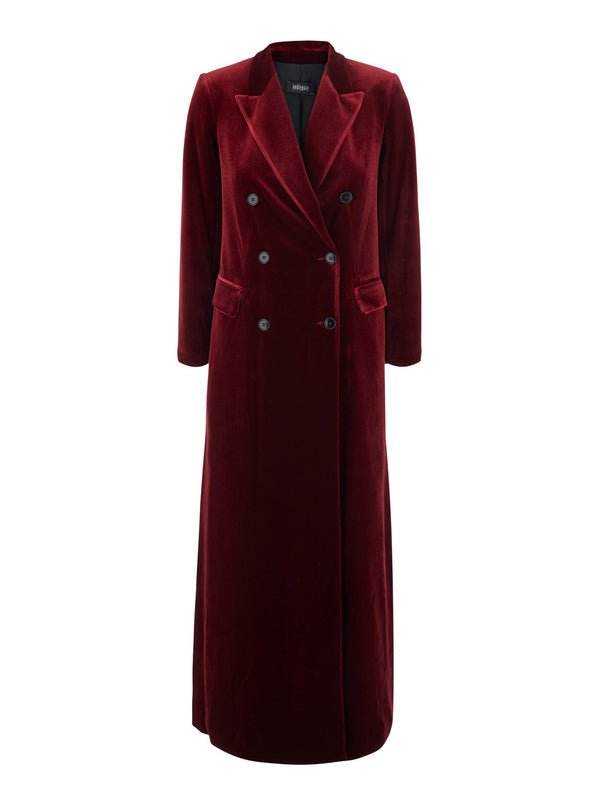 Double-Breasted Velvet Coat Burgundy