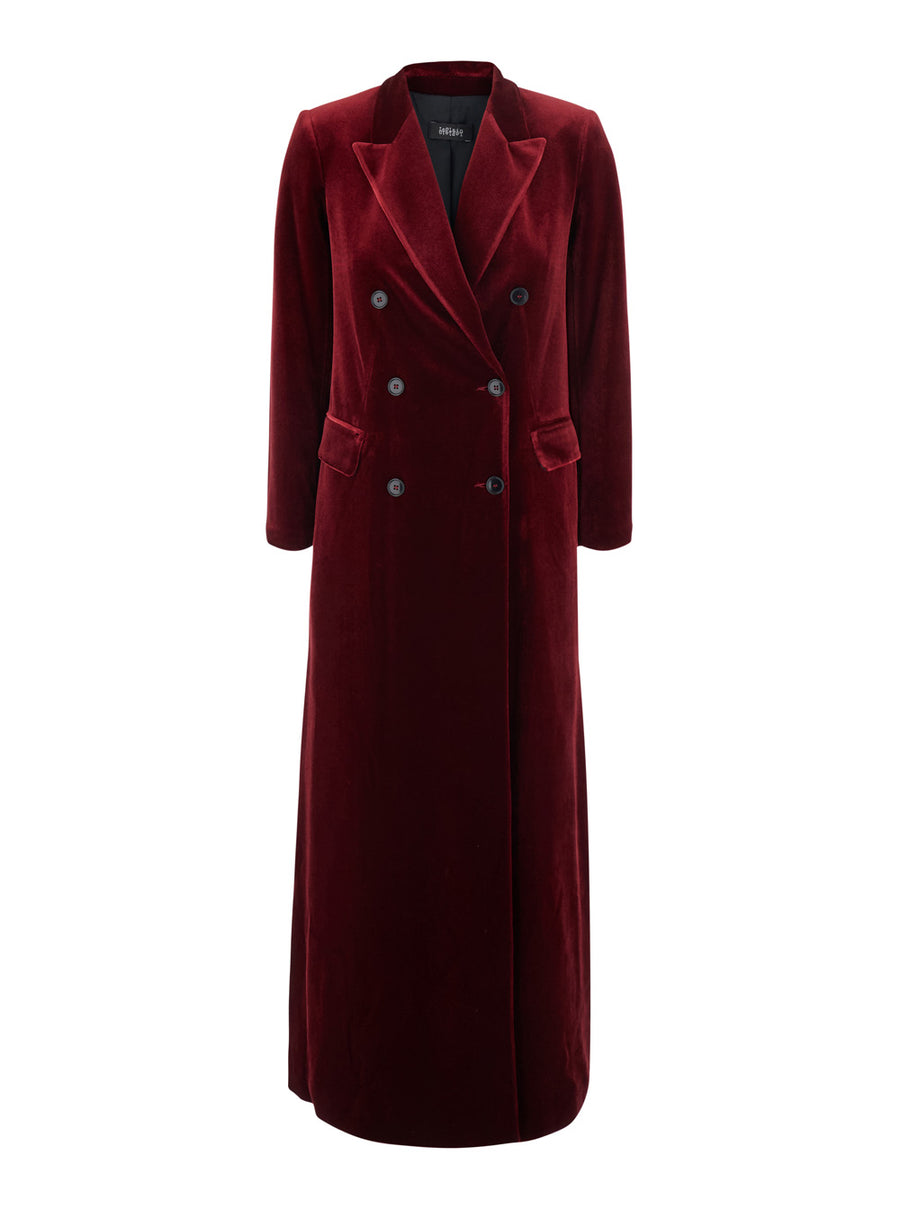 Double-Breasted Velvet Coat Burgundy