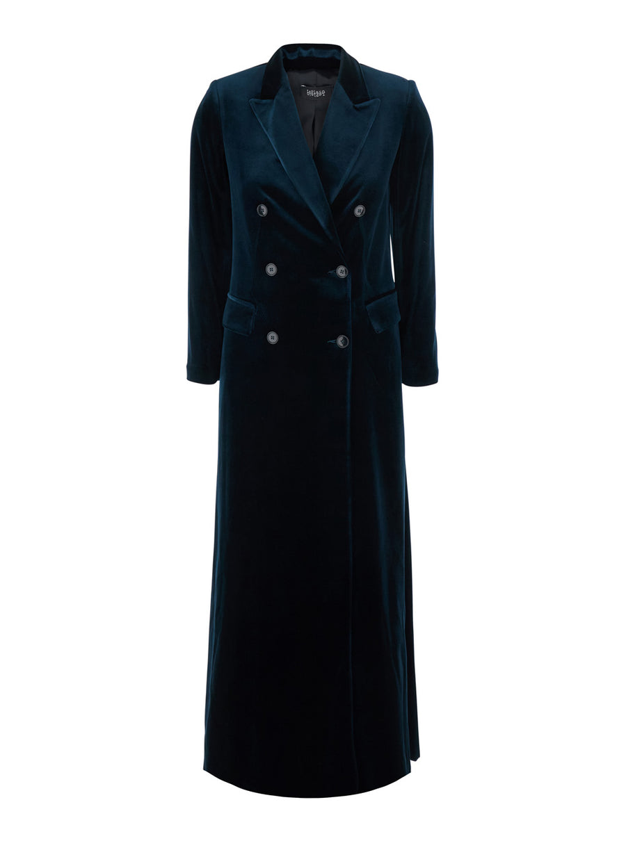 Jacket Double-Breasted Velvet Blue Coat