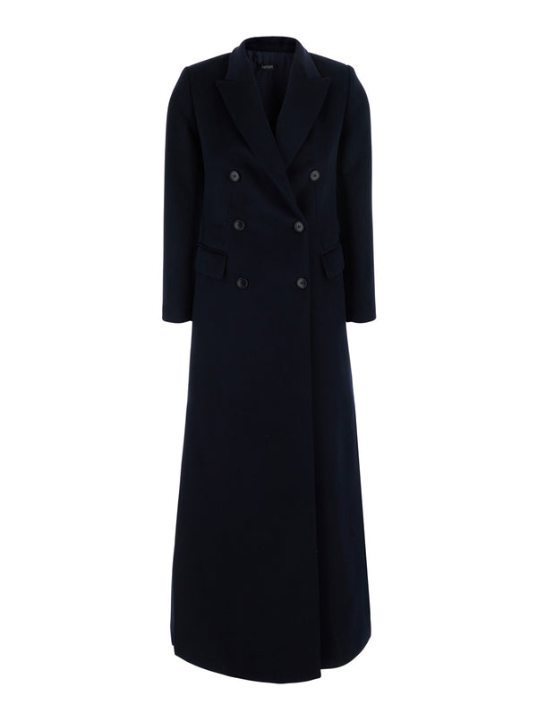 Long Double-Breasted Coat Blue