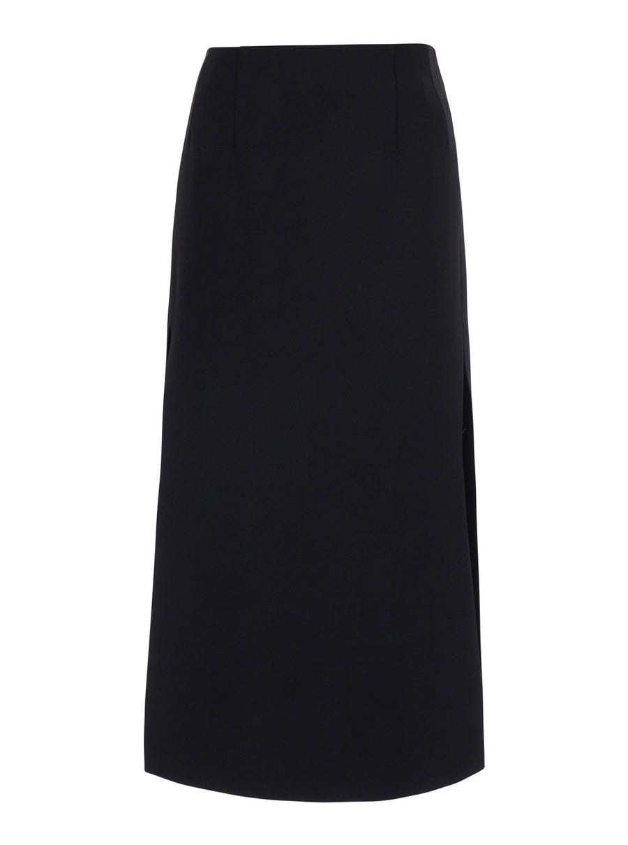 Midi Skirt Black Wool-Blend Wool Blend