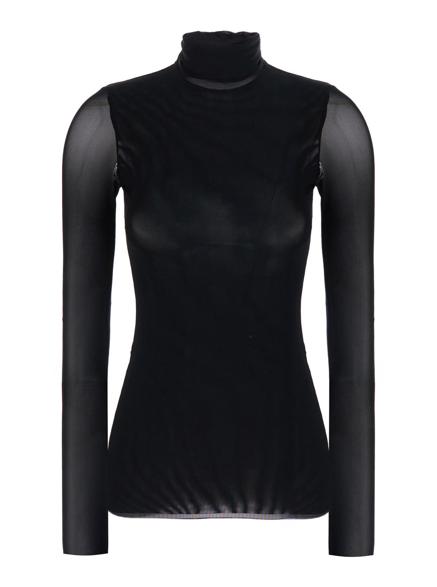 Top Mesh High-Neck Black Tops