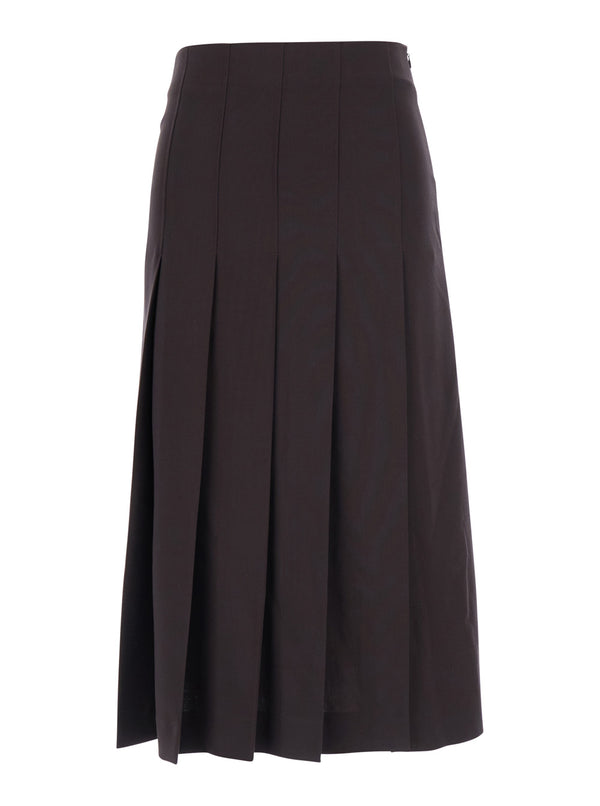Skirt Midi Pleated Brown Tech Fabric