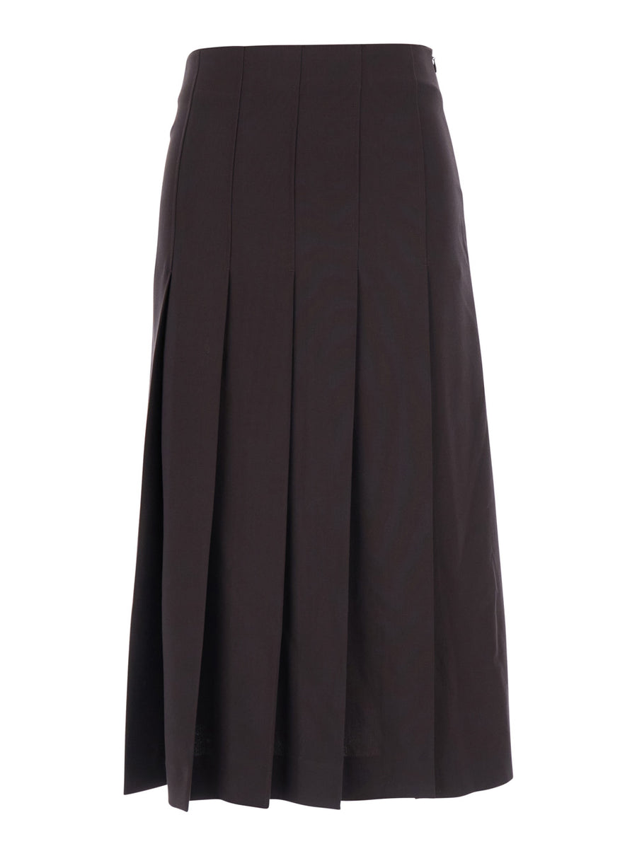 Skirt Midi Pleated Brown Tech Fabric