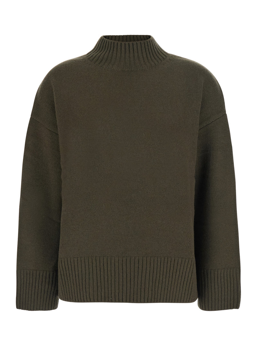Mock Neck Cashmere Pullover Green Top