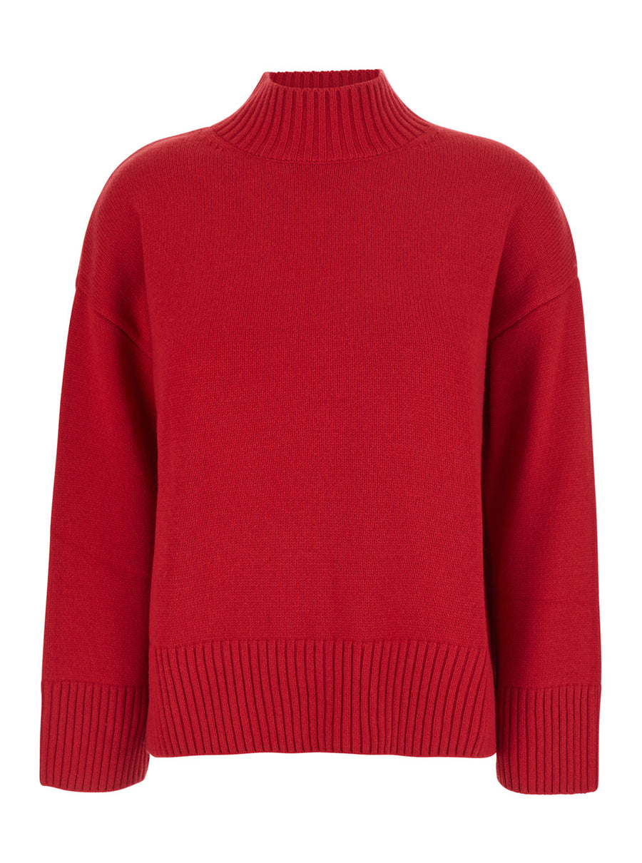 Mock Neck Cashmere Sweater Red Top