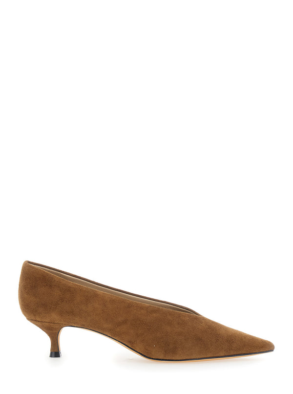 Kitten Heel Mules Brown Leather Lamb