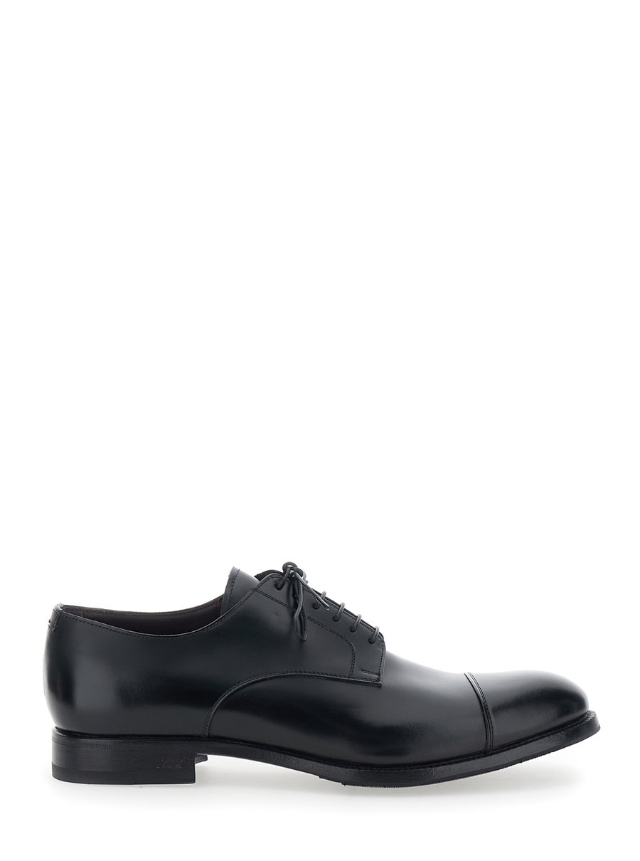 Lace-Up Brushed Leather Shoes Black