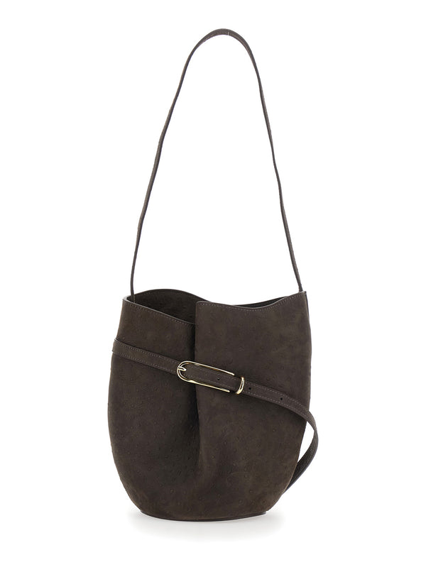 Crossbody Bag Brown Suede Calf Leather Shoulder
