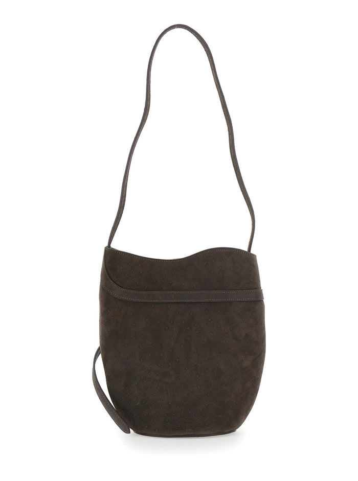 Brown Crossbody Bag With Adjustable Strap Suede For Women Calf