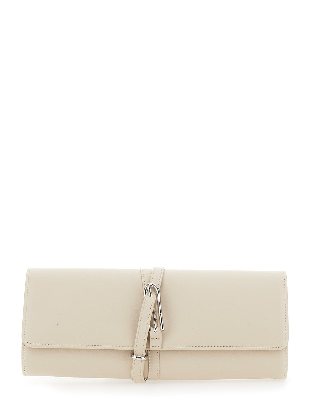White Clutch With Belt On The Front Leather For Women Calf Clutches And Pochettes