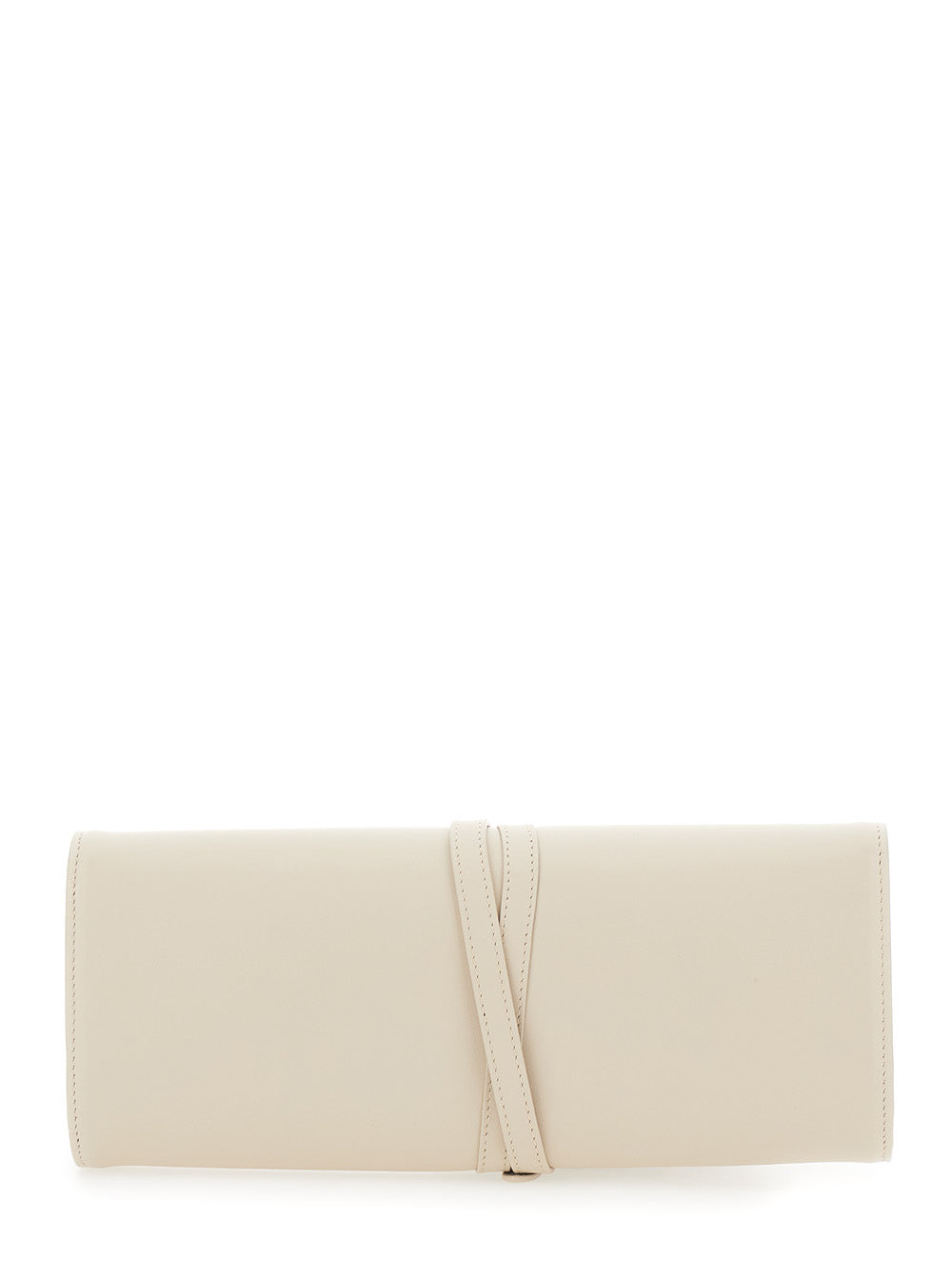White Clutch With Belt On The Front Leather For Women Calf Clutches And Pochettes