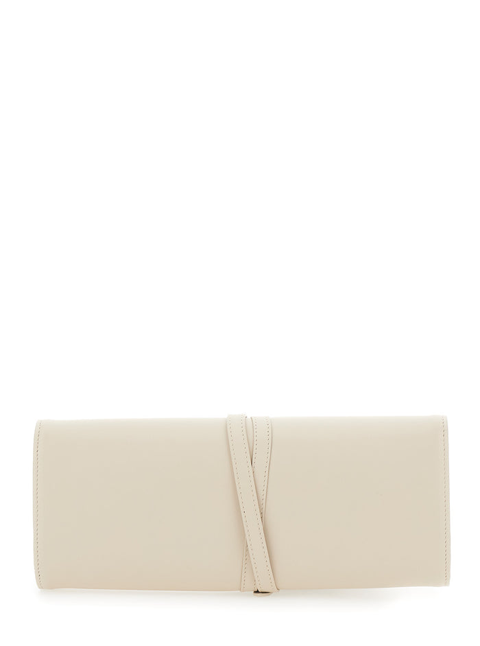 White Clutch With Belt On The Front Leather For Women Calf Clutches And Pochettes