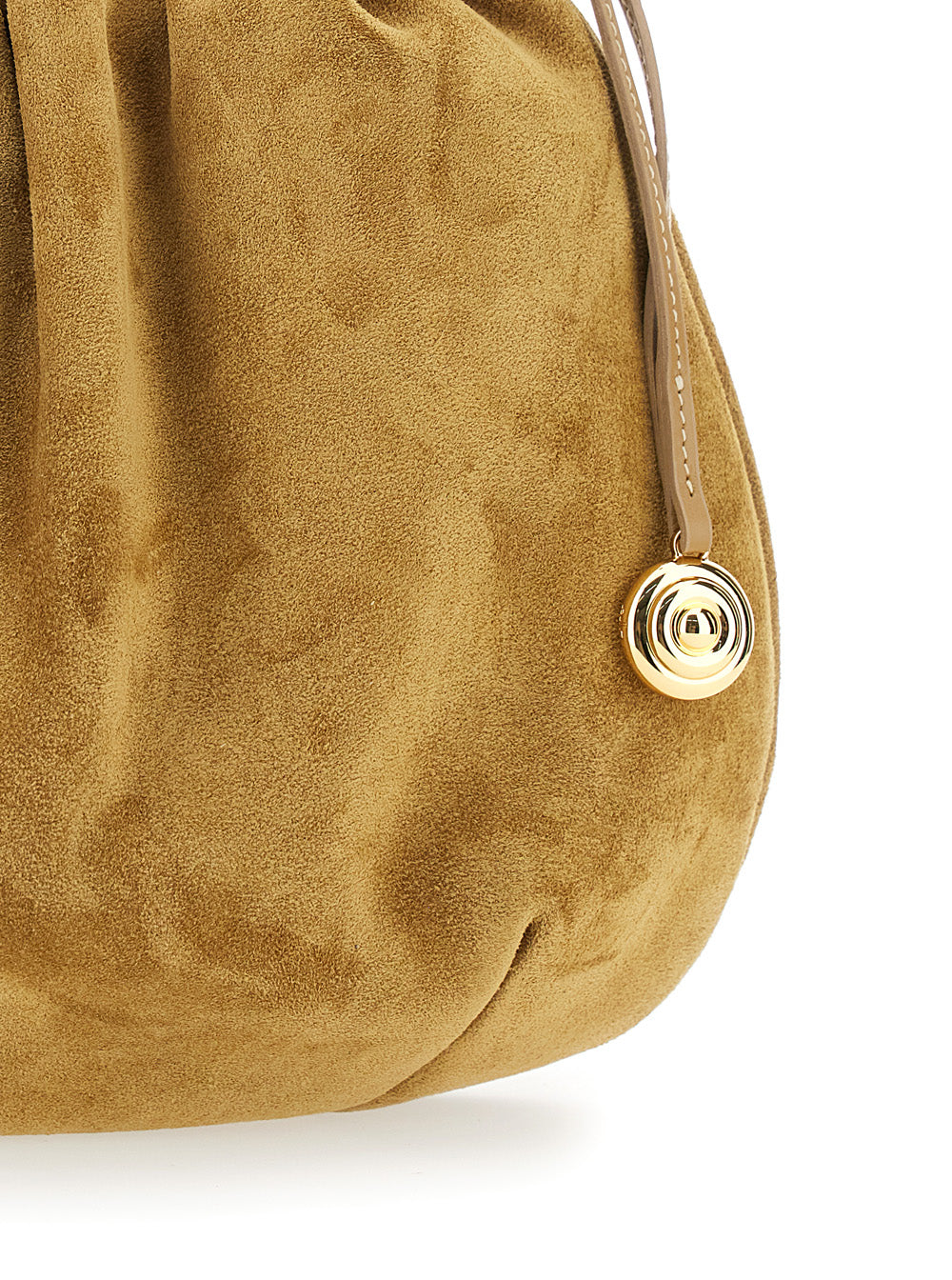 Beige Clutch With Charm And Drawstring Closure Suede For Women Cow Clutches Pochettes