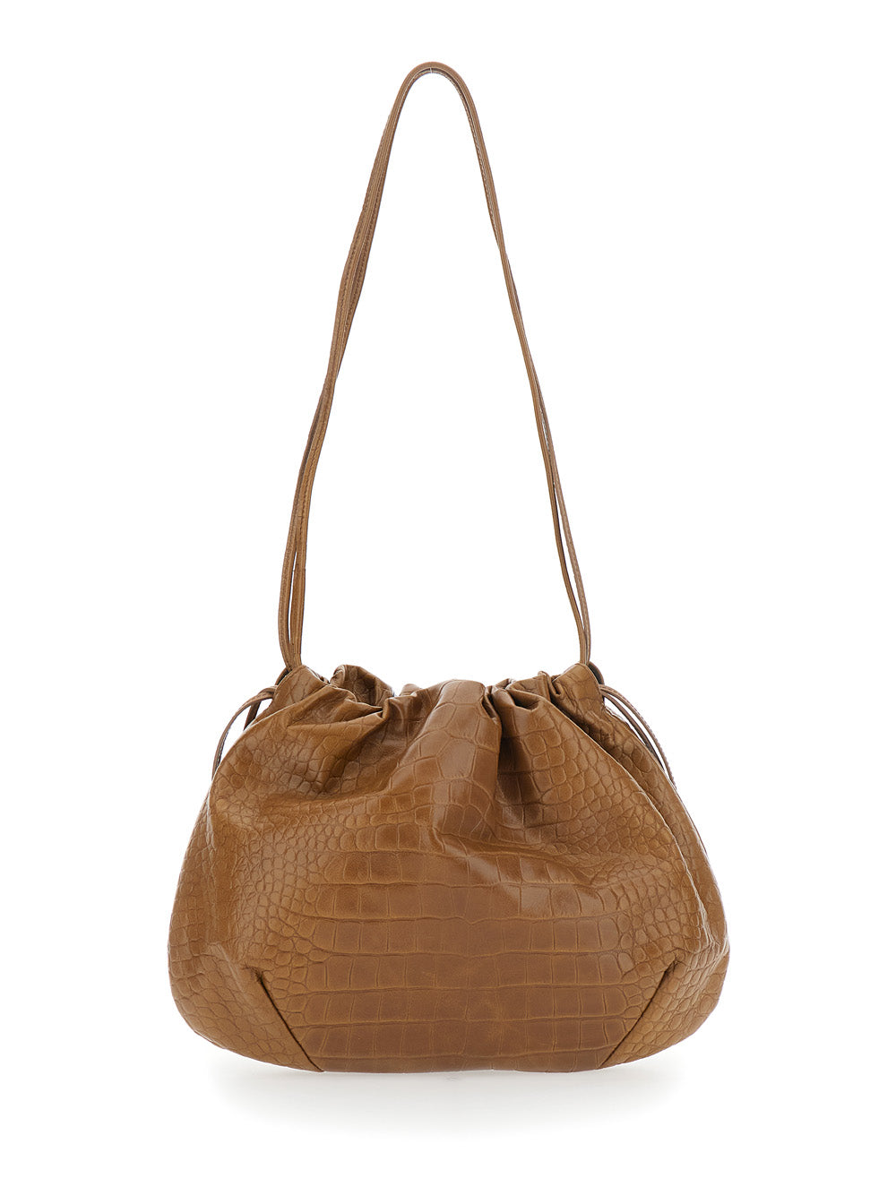 Brown Clutch With Charm And Drawstring Closure Leather For Women Calf Clutches Pochettes