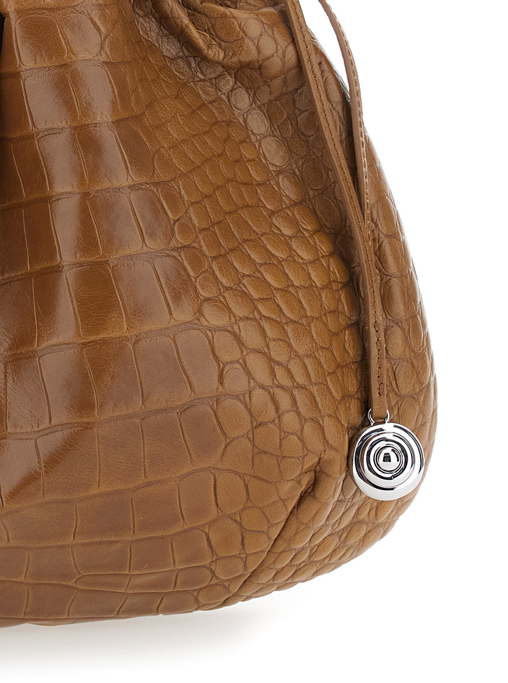 Brown Clutch With Charm And Drawstring Closure Leather For Women Calf Clutches Pochettes