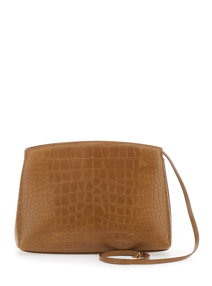 Brown Clutch With Adjustable Shoulder Strap And Automatic Button Closure Suede For Women Calf Clutches Pochettes