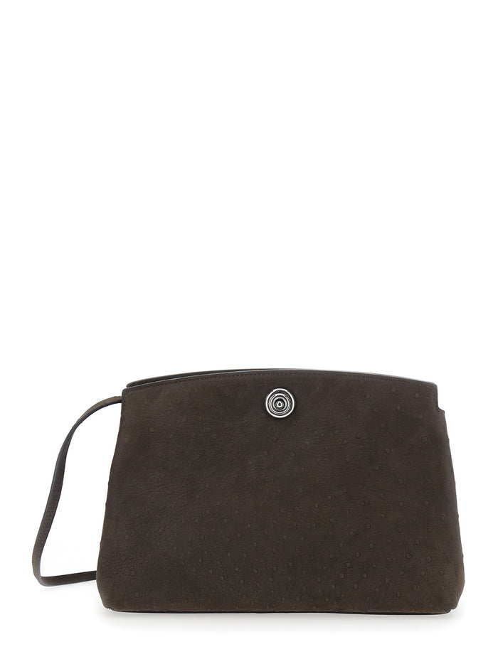 Brown Clutch With Adjustable Shoulder Strap And Automatic Button Closure Leather For Women Calf Clutches Pochettes