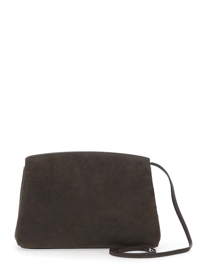 Brown Clutch With Adjustable Shoulder Strap And Automatic Button Closure Leather For Women Calf Clutches Pochettes