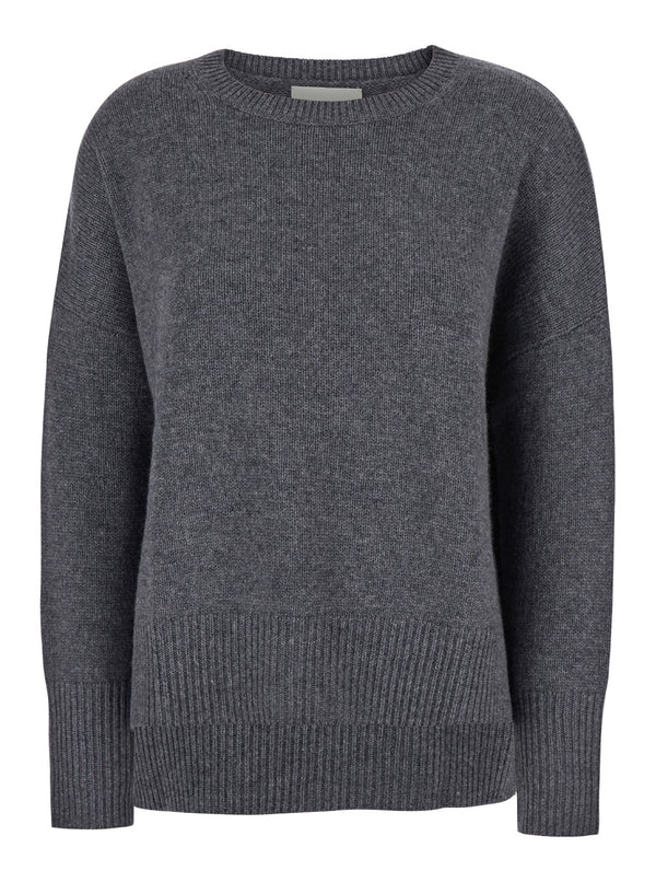 Sweater U-Neck Cashmere Grey Knitted Tops