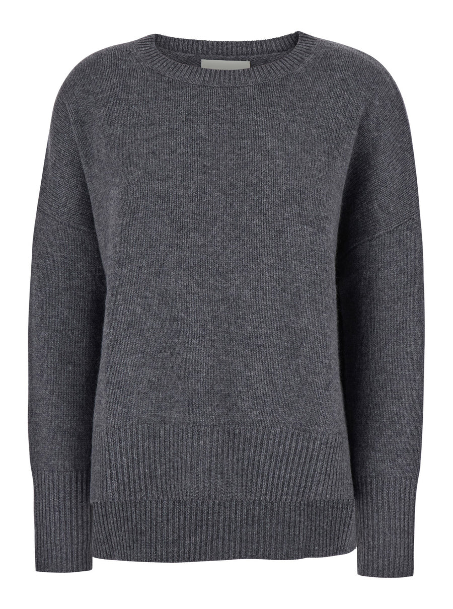Sweater U-Neck Cashmere Grey Knitted Tops