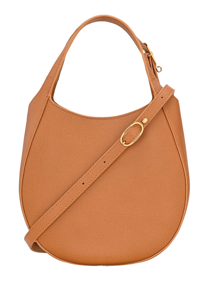 Shoulder Bag With Plaque Detail On The Front Brown Leather For Women