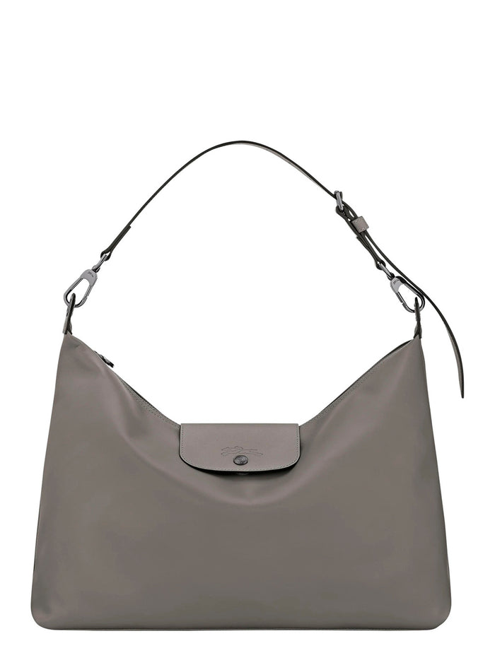 Shoulder Bag With Zip Closure And Front Logo Gray Leather For Women Grey