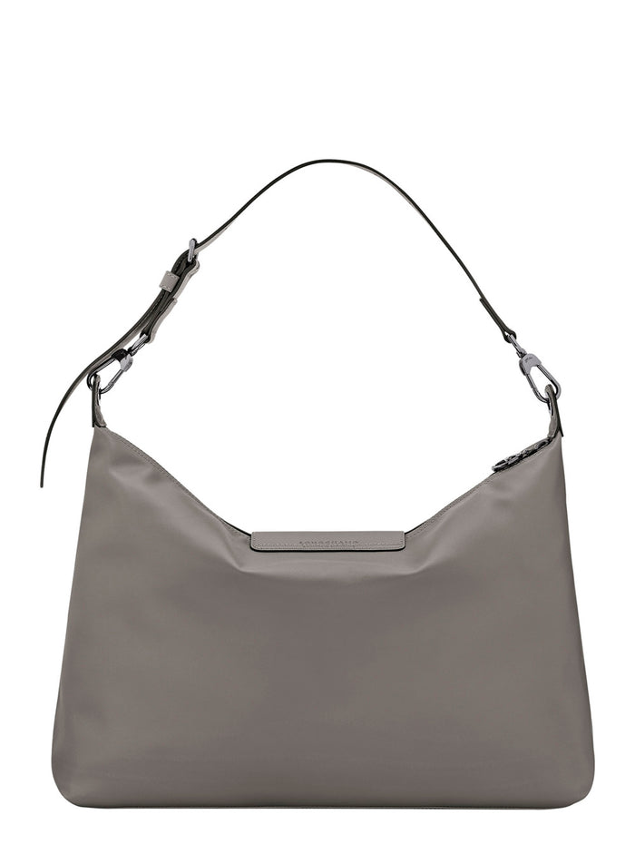Shoulder Bag With Zip Closure And Front Logo Gray Leather For Women Grey