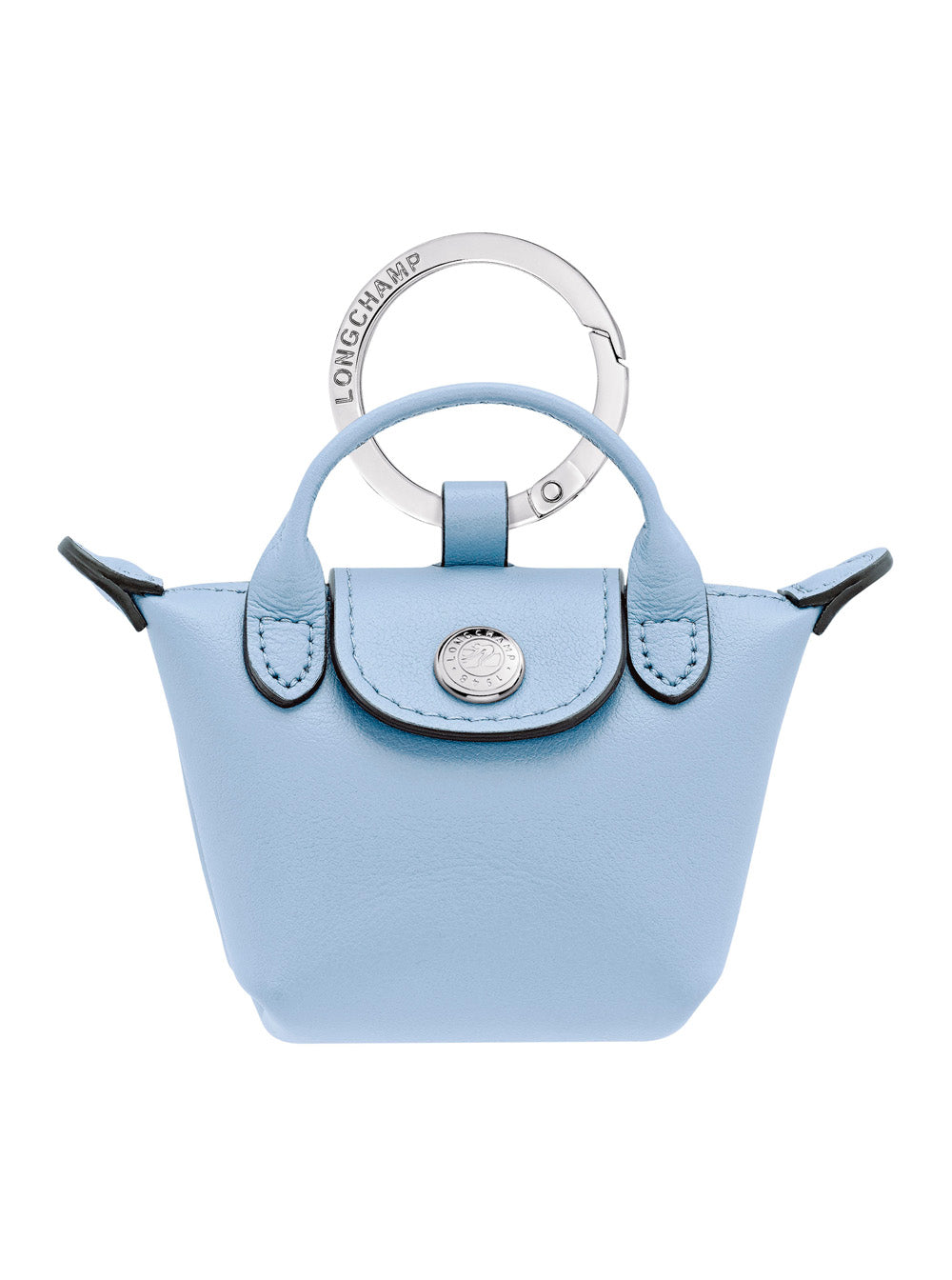 Keychain With Longchamp Logo Blue Leather For Women Blu Products