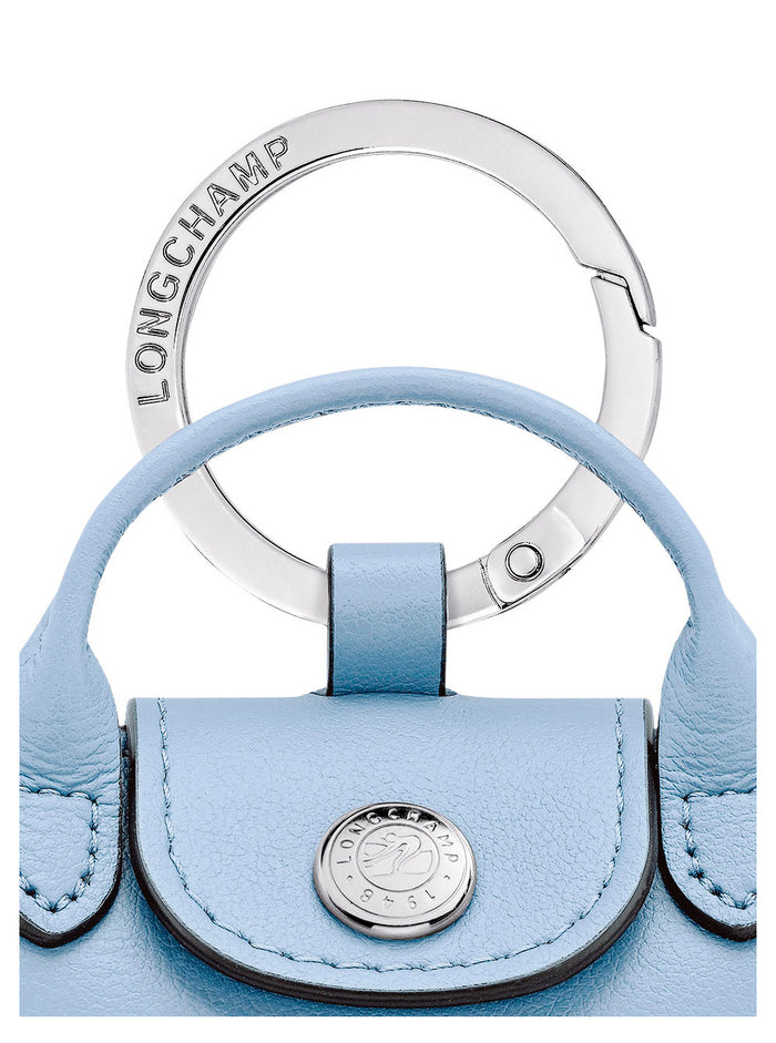 Keychain With Longchamp Logo Blue Leather For Women Blu Products