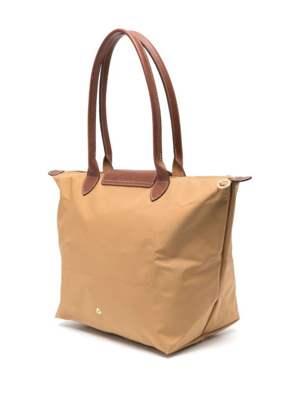 Shoulder Bag With Button Closure Beige Leather For Women Polyamide