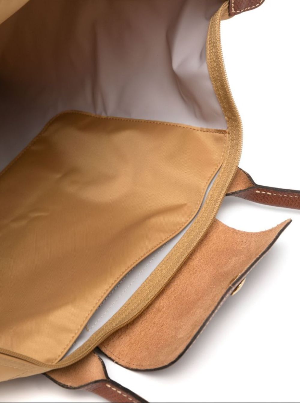 Shoulder Bag With Button Closure Beige Leather For Women Polyamide