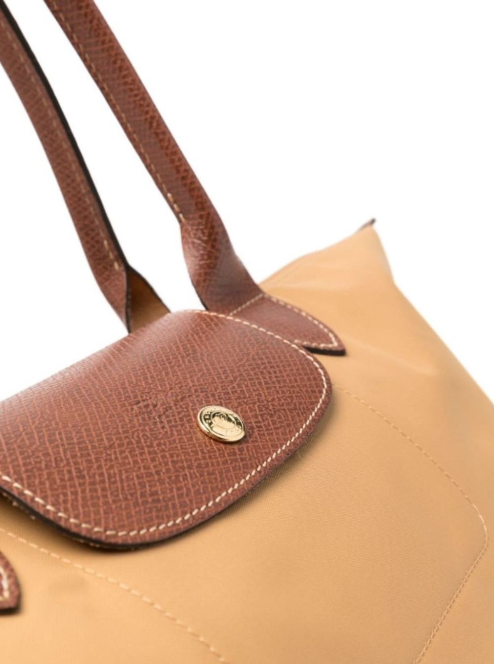 Shoulder Bag With Button Closure Beige Leather For Women Polyamide