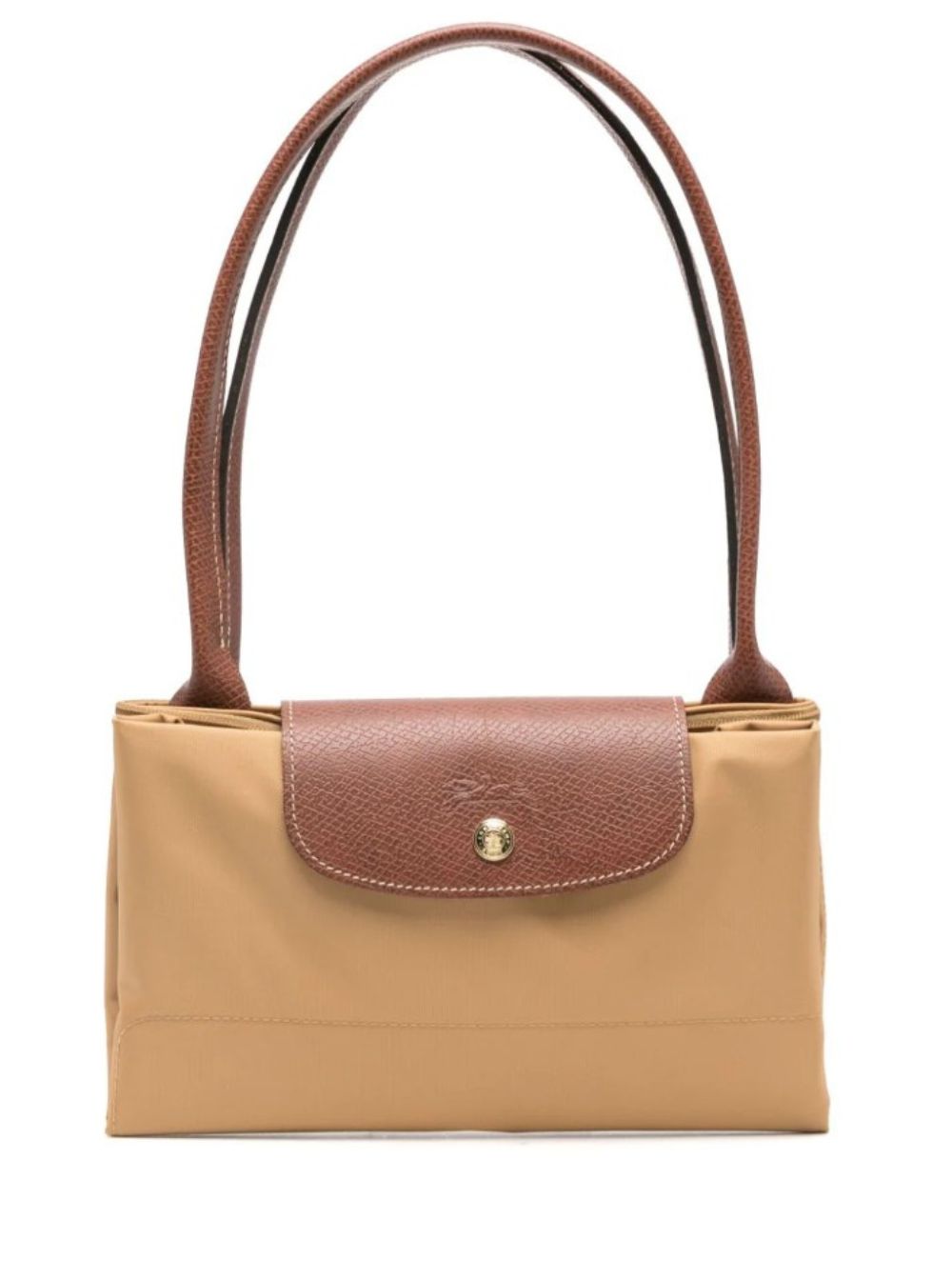 Shoulder Bag With Button Closure Beige Leather For Women Polyamide