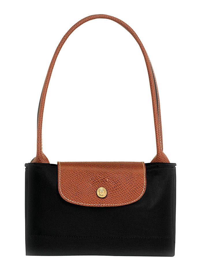 Tote Bag Le Pilage Original Medium With Two Top Handles And Logo Embossed On The Front Black Canvas For Women Nylon Shoulder