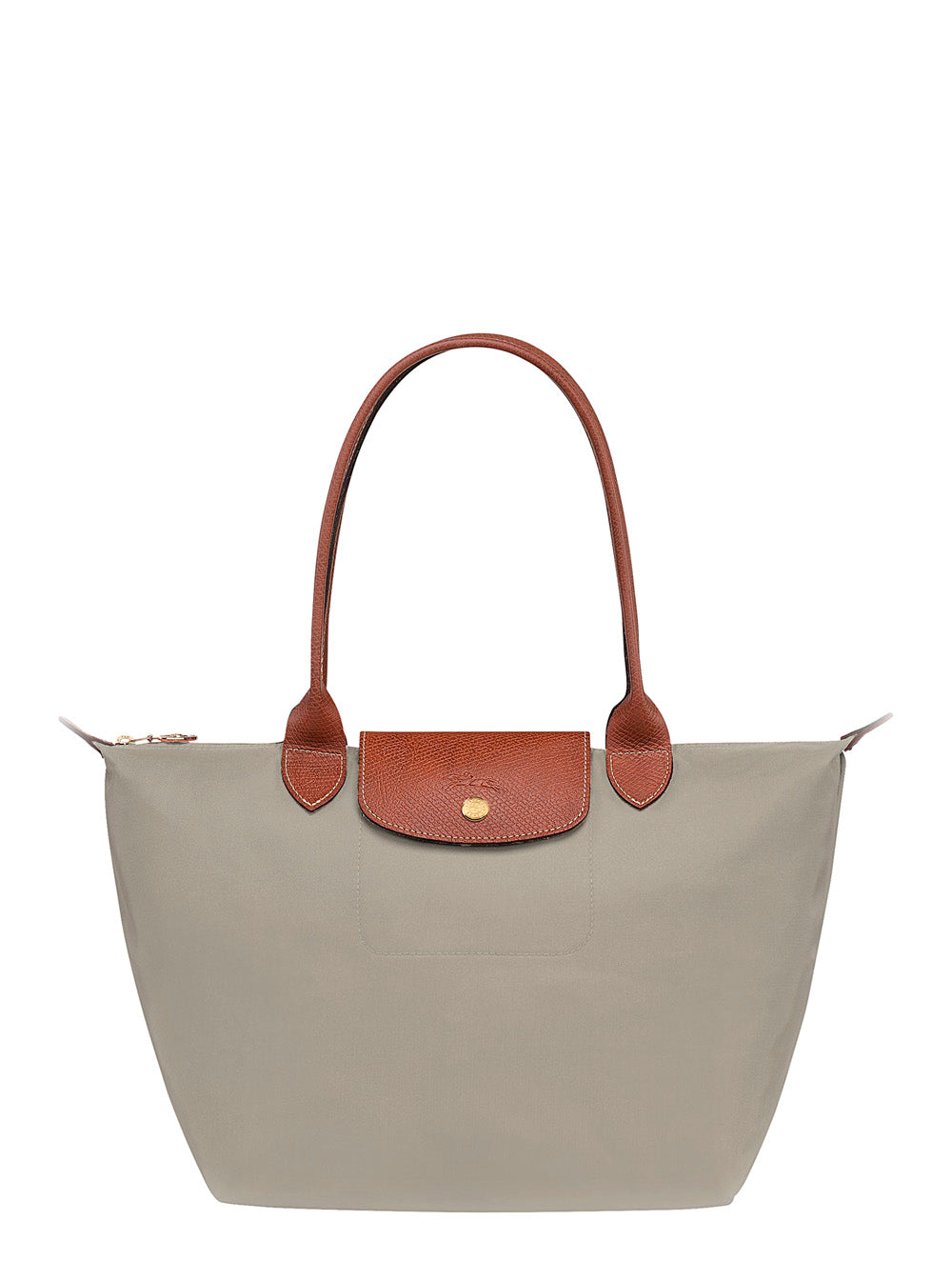 Tote Bag Le Pilage Original Medium With Two Top Handles And Logo Printed On The Front Grey Canvas For Women Leather Shoulder