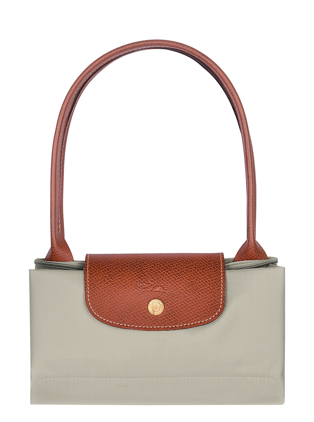 Tote Bag Le Pilage Original Medium With Two Top Handles And Logo Printed On The Front Grey Canvas For Women Leather Shoulder