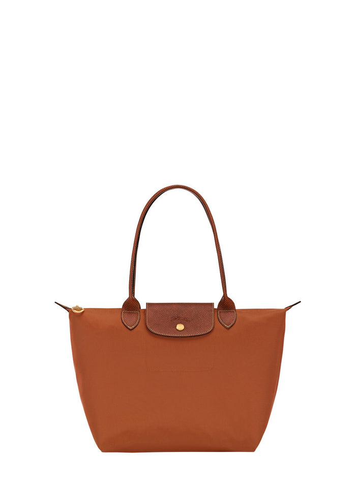 Handbag Le Pilage Original Medium With Two Top Handles And Logo Printed On The Front Brown Canvas For Women Beige Nylon Shoulder Bags