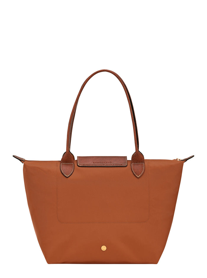 Handbag Le Pilage Original Medium With Two Top Handles And Logo Printed On The Front Brown Canvas For Women Beige Nylon Shoulder Bags
